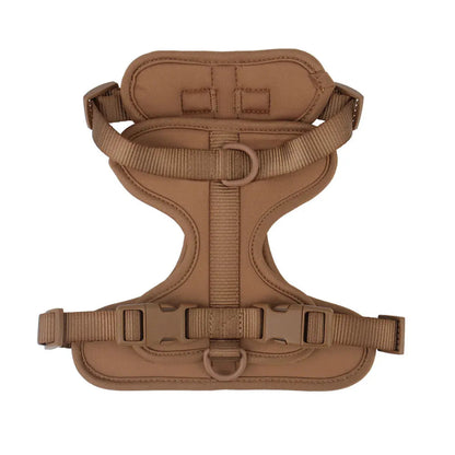 Brown dog harness on a white background